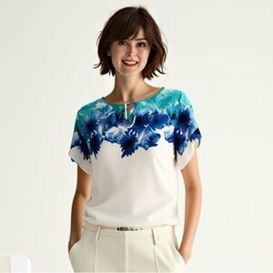 Calvin Klein Womens Floral Print Short Sleeves blouse Size XL